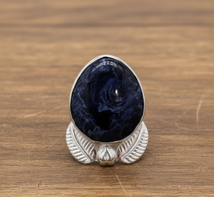 Anillo de Eternidad Bohemio de Plata de Ley 925 con Gema de Pietersita Azul Pera, Engaste de Bisel, Estilo Clásico, Sin Níquel, para Mujer, para Boda - Product Image 4