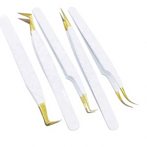 ชุดแหนบต่อขนตาปลายทองคำ 5 แบบ และแหนบปลายเคลือบผงสีขาว พร้อมด้ามจับเพชร - Product Image 2