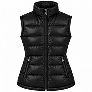 Chaleco Acolchado Negro sin Mangas para Mujer, Cuello Alto, Ropa Exterior Informal, Color Sólido, Relleno de Poliéster, Cálido para Invierno - Product Image 1