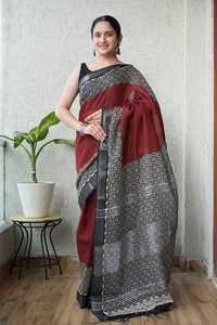 Sari en lin imprimé au design unique avec chemisier en lin pour femme, pour un look élégant au quotidien, au bureau et pour toutes les occasions. - Product Image 2