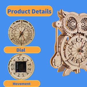 3D Wooden Puzzle Owl <b>Clock</b> Model Kits Unique Handmade Craft for Christmas Gift Desk & <b>Table</b> <b>Clocks</b> - Product Image 6