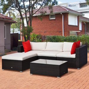 Set di Mobili da Esterno Deluxe in 5 Pezzi, Divano Sezionale in Rattan Bianco Crema con Tavolino - Product Image 2