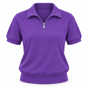 Polo à manches courtes pour femme, couleur unie, décontracté, tricoté, 100% polyester, coupe classique - Product Image 4