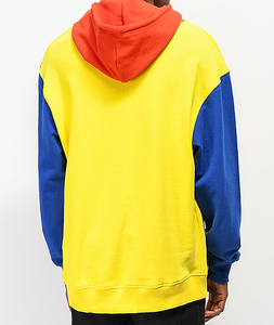 Sweat-shirt à capuche pour homme, coupe ample, manches raglan, style color block, décontracté, pour l'automne, jaune, bleu, rouge, en molleton de coton - Product Image 5