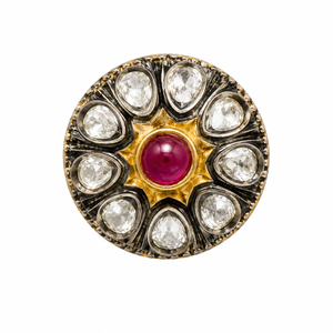 Botón de latón para hombre con centro de rubí y bisel con diamantes incrustados, joyería formal. - Product Image 1