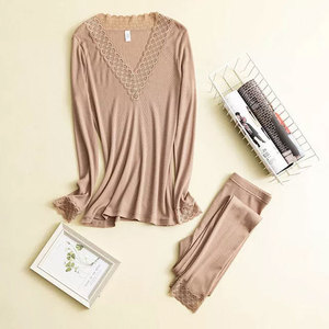 Nuevo Conjunto Térmico de 2 Piezas para Mujer, 100% Algodón, Tejido Waffle Grueso, Transpirable, para Invierno y Fitness, Cuello Redondo - Product Image 2