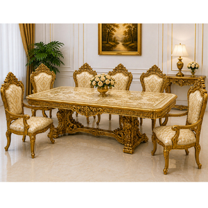Juego de Muebles de Comedor de Madera de Teca de Estilo Barroco Imperial, Mesa y Sillas de Comedor de Estilo Victoriano, Último Modelo de Juego de Comedor para 8 Personas en Oferta - Product Image 1