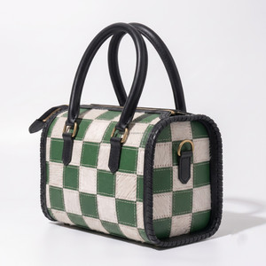 Green And White Genuine Leather Checkered Hair On <b>Patchwork</b> Handbag Crossbody Duffel <b>Bag</b> Cowgirl Western Hair-on Hide Speedy <b>Bag</b> - Product Image 2