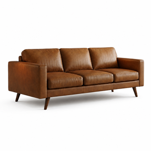 Sofá de Cuero Genuino de Tres Plazas, Estilo Moderno de Mediados de Siglo, Duradero, Elegante y Ecológico, Sofá de Cuero para Taller o Escuela - Product Image 1