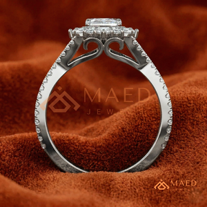 <b>Emerald</b> Cut Halo Diamond <b>Ring</b> in Sterling <b>Silver</b> Premium Split Shank Halo <b>Ring</b> in <b>Silver</b> with Diamond - Product Image 3