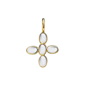 Pendentif croix en pierre de lune blanche sertie clos, ovale lisse 5x3mm, plaqué or, bijou fait main, fournisseur d'Inde - Product Image 1