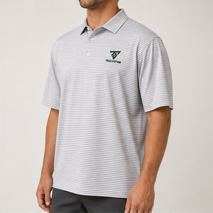 Polo rayé gris et blanc pour homme Trackstar, manches courtes, col boutonné, chemise de golf décontractée, logo personnalisé - Product Image 3