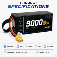 Batterie LiPo JOTEN 6S 9000mAh 22.2V 100C XT90S rechargeable à décharge rapide pour drone FPV, UAV, avion RC, quadricoptère
