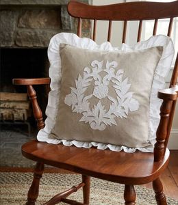 Custom Wholesale Embroidery <b>White</b> Flowers Vintage <b>Cushion</b> Covers Gray Cotton <b>White</b> Frill Border Pillow Washable Home Hotel - Product Image 1