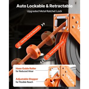 Enrouleur de tuyau d'air hybride 3/8 pouce x 50 pieds à enroulement automatique pour compresseur d'air, 300 PSI max, avec câble de 5 pieds et cliquet rétractable - Product Image 3