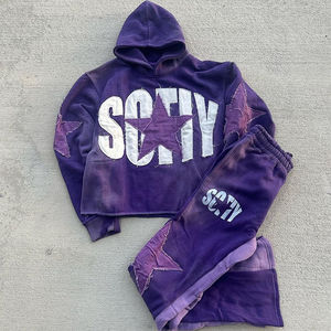 Survêtement vintage Y2K pour hommes avec broderie |   Ensemble deux pièces streetwear à capuche |   Logo personnalisé OEM, sweat-shirt homme - Product Image 3