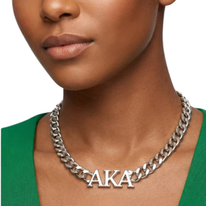Collier AKA en lettres grecques argentées, pendentif en acier inoxydable, chaîne de bijoux, cadeau pour femmes, couleur argent - Product Image 5