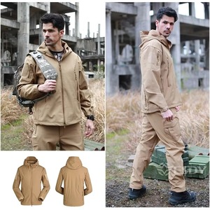Veste softshell à capuche pour homme, multi-poches, doublure polaire, coupe-vent, respirante, manteau d'extérieur, kaki, coyote, sable, personnalisable OEM - Product Image 2