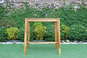 Contemporary Teak Wood Bar <b>Stool</b> With Rattan Back And Cream <b>Cushion</b> For Outdoor Use - Product Image 6