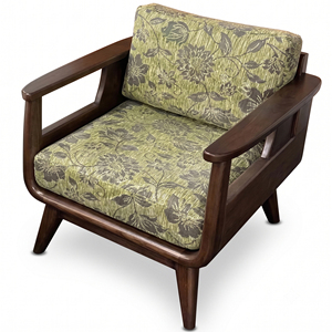 Fauteuil d'appoint en bois de style Mid-Century Modern avec revêtement en mousse polyester florale pour salon et mobilier de maison - Product Image 1