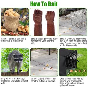 Trampa Humana para Gatos y Mapaches con Cubierta Impermeable, Jaula Plegable de Alambre Galvanizado con Guantes para Captura y Liberación de Animales Vivos, Jaula para Mascotas - Product Image 6