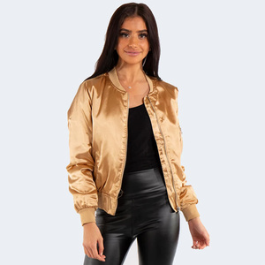 Blouson Bomber Doré en Satin pour Femme – Fermeture Éclair, Manches Longues, Couleur Unie, Col Rabattu – Vêtement d'Extérieur Tendance pour l'Automne - Product Image 2