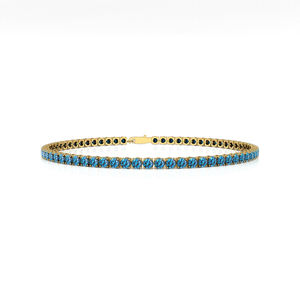 14k <b>Solid</b> <b>Gold</b> Round Brilliant Cut Pave London Blue Topaz Gemstone Tennis Bracelets Fine Jewelry Unisex Handmade Bracelets Gift - Product Image 1