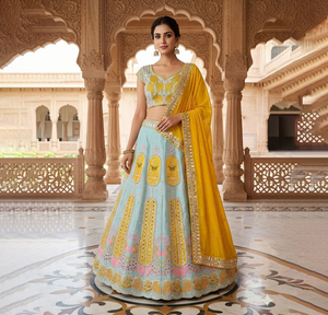 Lehenga Choli Tradicional de Diseño Indio-Pakistaní de Satén, 3.5 Metros, Estilo Flare Can Can, para Diwali, Bodas, Fiestas, Verano e Invierno - Product Image 1
