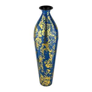 Vase de sol en métal fait main contemporain noir avec motif abstrait blanc, accent décoratif pour la maison - Product Image 1