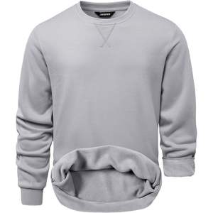 Custom Men's Light Grey Crew Neck <b>Sweatshirt</b> Long Sleeve <b>Fleece</b> Sherpa Lined Fall Winter Pullover XXS Size Applique Technique - Product Image 4