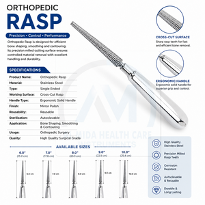 Lima ortopédica de doble punta AL MIDA Putti, de acero inoxidable, manual, de calidad premium, para uso hospitalario, con certificación CE Clase II - Product Image 6