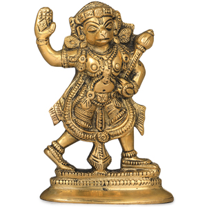 Escultura de latón de 4 pulgadas hecha a mano de Ashirwad Veer Hanuman Ídolo indio de tamaño pequeño para regalar Hecho en India - Product Image 1