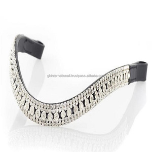 สีดำเบาะที่ว่างเปล่าช่องม้า Brow Band เย็บและห่วงดอกไม้รูปแบบทิเบต Bling Chain - Product Image 3
