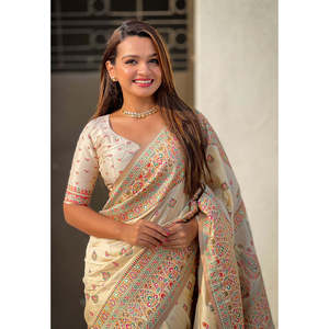Sari en soie de Cachemire Pashmina avec broderie Zari, vêtements indiens et pakistanais, marque Elite Weaves, 700g - Product Image 2