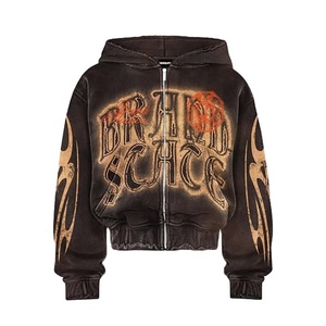 Streetwear d'hiver unisexe 100% coton, pantalon évasé en éponge française, sweat à capuche déchiré, survêtement imprimé respirant - Product Image 5