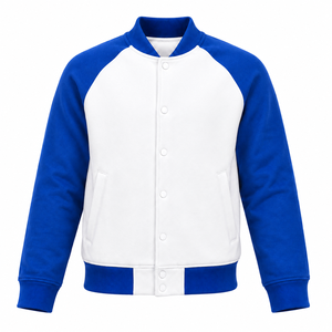 High Quality Men's Winter Contrast Color <b>Baseball</b> <b>Bomber</b> <b>Jacket</b> Ribbed Trim OEM Casual Streetwear Fleece Outerwear Custom Logo - Product Image 1