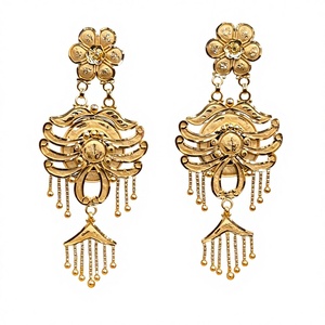 22K Solid <b>Gold</b> Floral Jhumka <b>Earrings</b> Traditional Indian Handmade <b>Dangle</b> <b>Earrings</b> for Women Fine Yellow <b>Gold</b> Bridal Jewelry - Product Image 1
