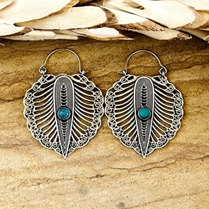 Latest Design Tribal <b>Wing</b> Hoop <b>Earrings</b> Boho Brass Jewelry Women Silver Plated Turquoise Geometric Design [Wholesale/OEM/ODM] - Product Image 1