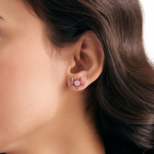 Pendientes de Lujo con Gemas Rosas y Diseño Floral para Mujer, Oro 10K 14K 18K, Plata 925 935, Baño de Rodio, Engaste de Garra, Joyería Fina para Boda - Product Image 3