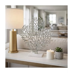 Silver Coral Sculpture 21x19x4 Inch Metal Handmade Artistic Tabletop Decor Coastal Style Living Room <b>Decoration</b> - Product Image 4