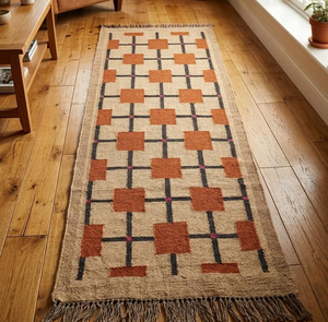 Tapis de couloir géométrique en jute fait main, style bohème rustique avec franges, pour entrée, salon, chambre, décoration de sol - Product Image 1