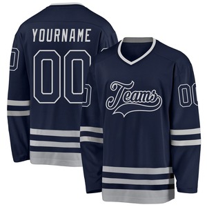 Maillot de hockey personnalisé bleu marine et gris, uniformes d'équipe, maillot de hockey sur glace sublimé personnalisé, respirant, en maille, sans manches, vêtements de sport personnalisés - Product Image 1