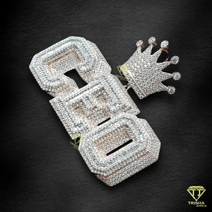 Collier pendentif couronne de PDG personnalisé de luxe, style hip-hop rap, entièrement serti de pierres, chaîne bling, bijou statement pour homme - Product Image 4