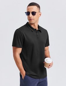Polo homme noir à manches courtes, séchage rapide, tricoté, respirant, léger, décontracté, couleur unie, boutons. - Product Image 2