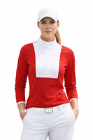 Haut de base équestre pour femme en maille respirante, chemise de concours à manches longues perforée pour l'équitation, vêtements d'équitation OEM