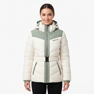 Women's Contrast Panel Puffer Jacket Hooded Quilted <b>Belted</b> Winter Coat Padded Outdoor Casual Fashion Outerwear Winter Jacket New - Product Image 1