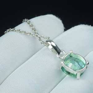 Magnifique pendentif saphir vert coussin en argent sterling 925, collier vintage pierre de naissance de septembre, cadeau - Product Image 4