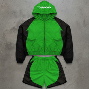 <b>Men</b> Custom Windbreaker Tracksuit Set Hooded <b>Zip</b> Up Jacket <b>Shorts</b> 2 Piece Sportswear Set Lightweight Nylon Training Suit - Product Image 2