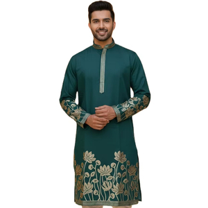 ชุดคุर्ตา ปาจามา ผ้าไหมปักลายทอง งานปักฟอยล์ แห้งเร็ว ทรงปกติ สำหรับงานแต่งงานและงานเลี้ยงของผู้ชาย - Product Image 1