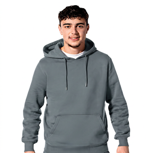 Men's Navy Blue <b>Hooded</b> <b>Fleece</b> Sweatshirt Regular Fit Casual Solid Color Pullover with Front Pocket Autumn Wear - Product Image 4